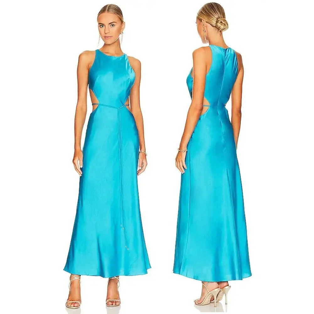 blue a line midi dress Blush Prom 20536 Sapphire Blue Stretch Satin Dress  Formalwear Outlet